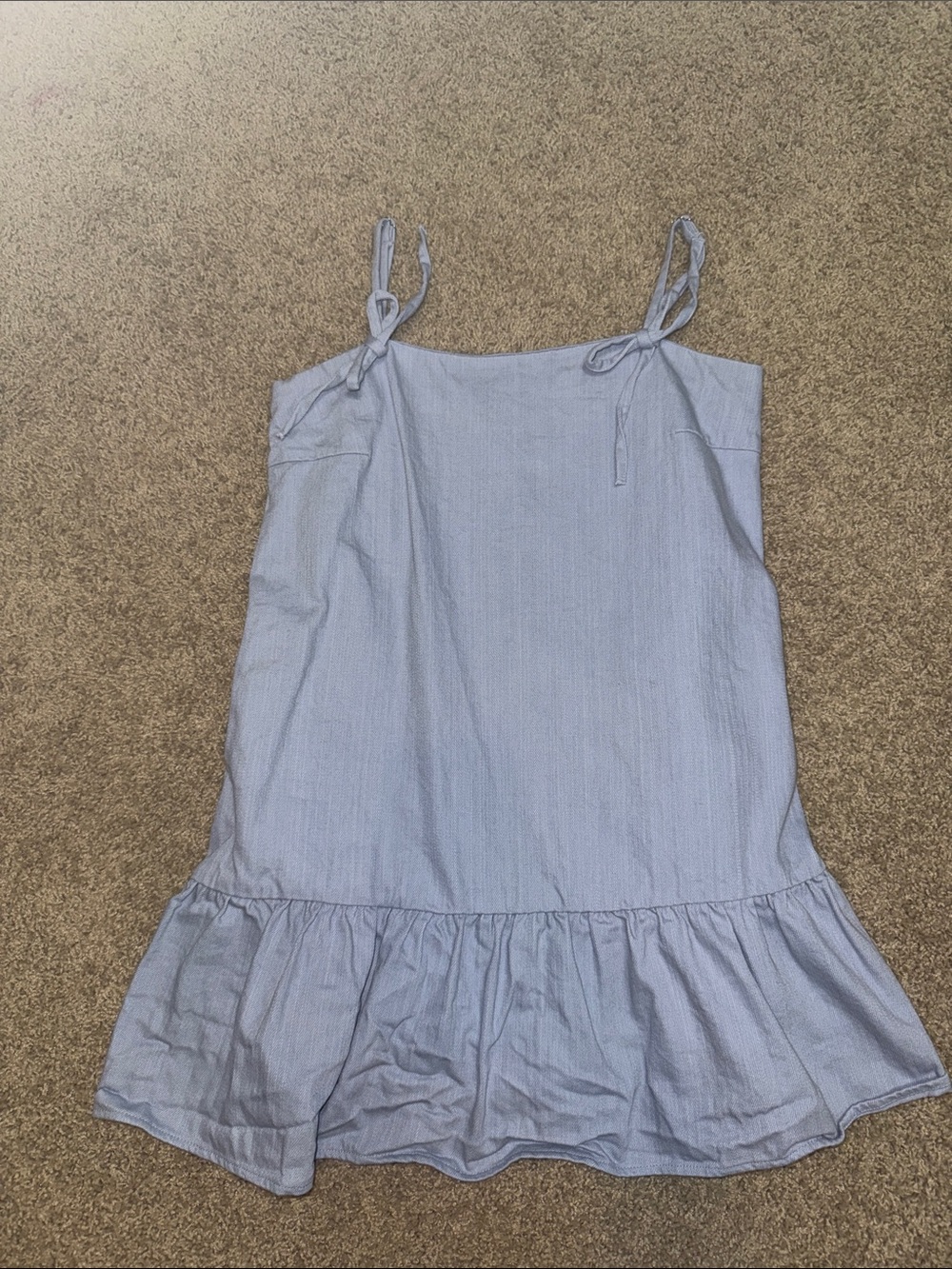 Light Blue Tie-Shoulder Ruffle Hem